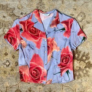 Paul Smith Rose Print Satin Button Up Shirt - 40 extra small